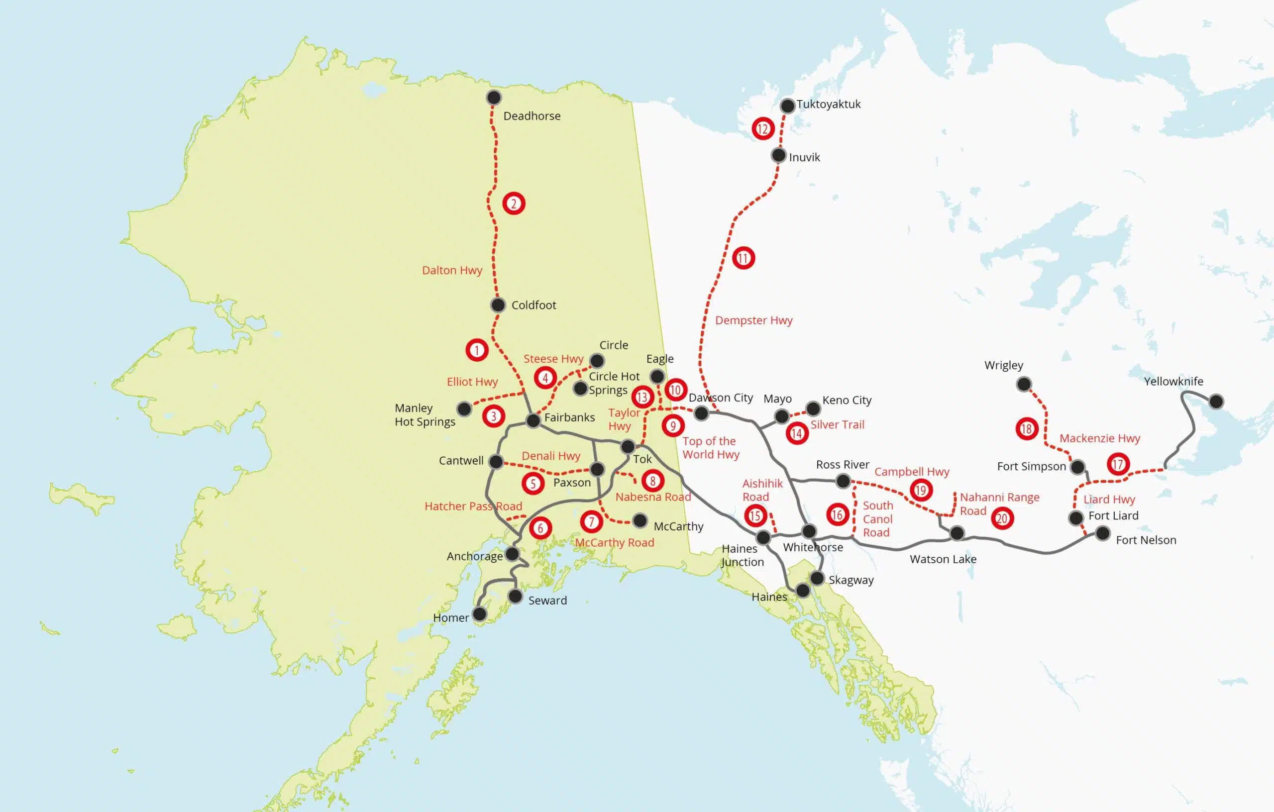 Alaska gravel and dirt road policy map